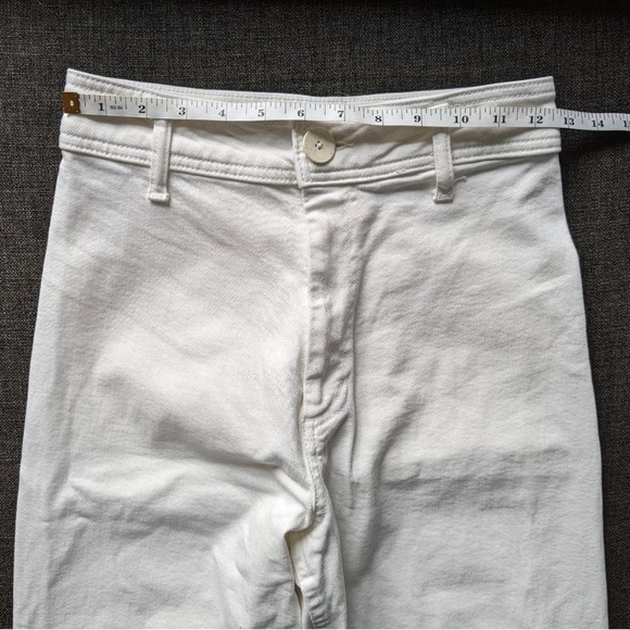 Zara The Marine Straight White Raw Hem Wide Leg High Waist Jeans - Picture 8 of 11